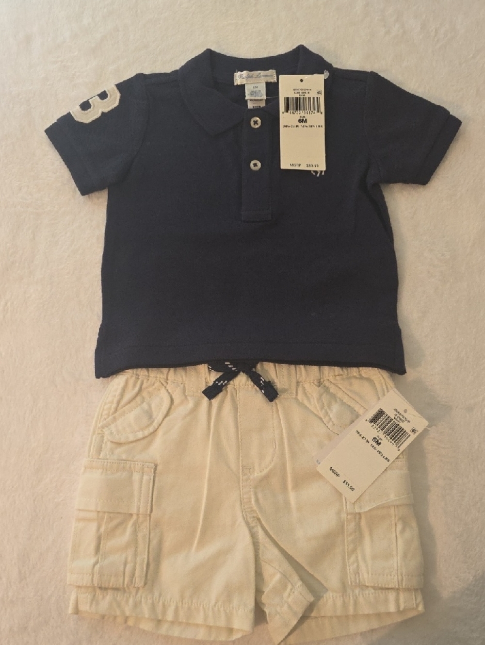Ralph Lauren Navy Polo and Cream Cargo Shorts Set - Toddler